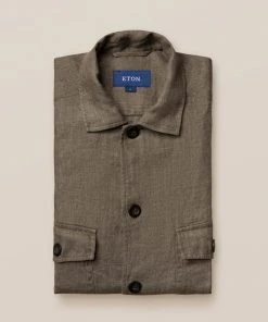Off The Water Eton Khaki Linen Over Shirt