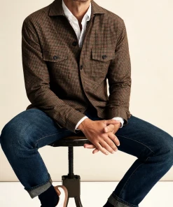 Off The Water Eton Brown Checked Cotton Wool Cashmere Over Shirt