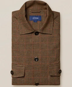 Off The Water Eton Brown Checked Cotton Wool Cashmere Over Shirt