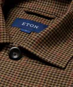 Off The Water Eton Brown Checked Cotton Wool Cashmere Over Shirt