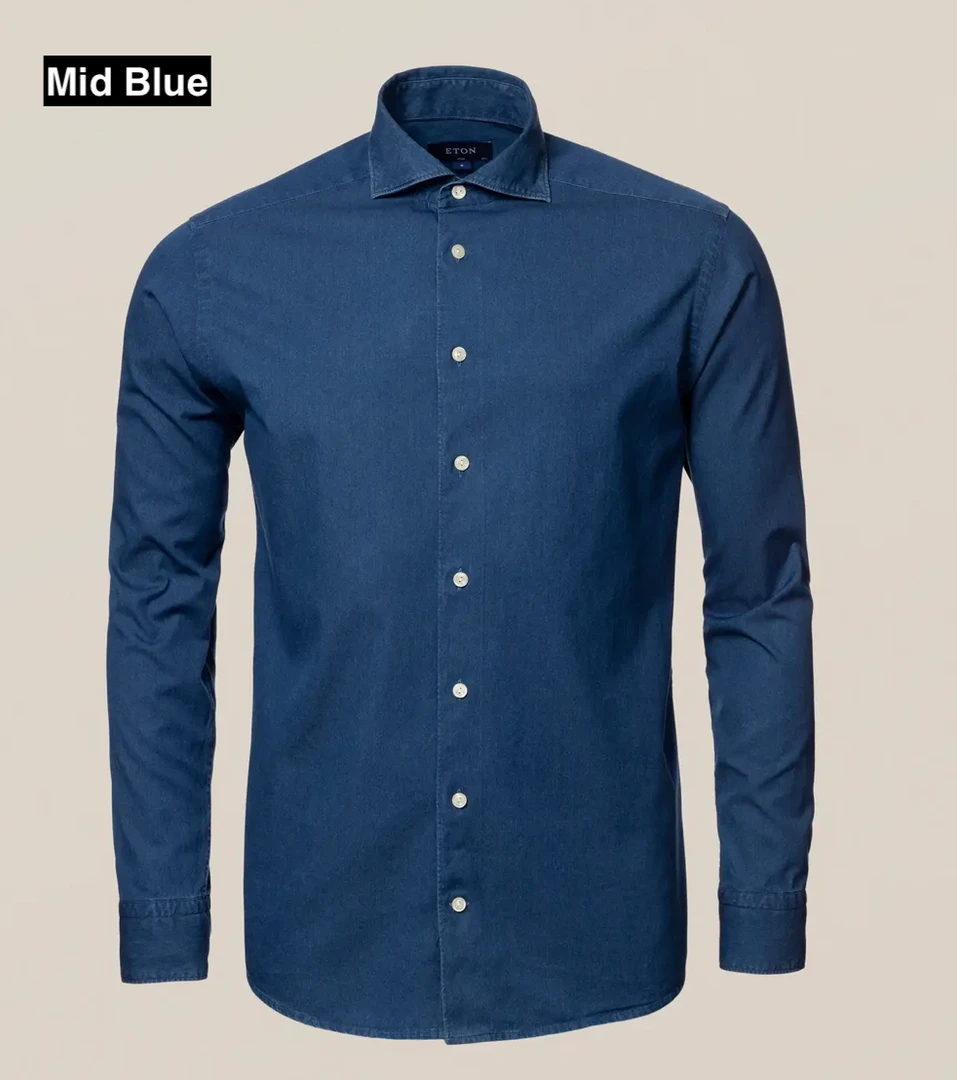Eton Blue Denim Shirt Full Cut Away Collar 1 Eton Blue Denim Shirt Full Cut Away Collar