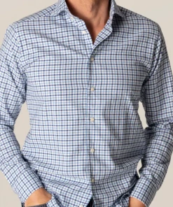 Eton Blue Checks Cotton And Silk