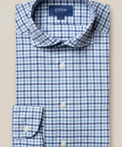Eton Blue Checks Cotton And Silk