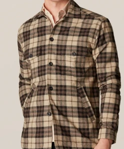 Off The Water Eton Brown Cotton Check Cotton Wool Cashmere Overshirt