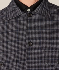 Eton Blue Checked Cotton Wool Cashmere Overshirt Off The Water