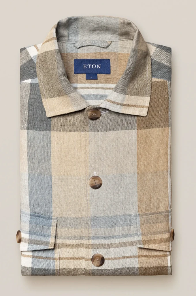 Eton Khaki Plaid Linen Twill Overshirt Off The Water 2 Eton Khaki Plaid Linen Twill Overshirt Off The Water