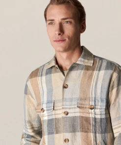 Eton Khaki Plaid Linen Twill Overshirt Off The Water 8 Eton Khaki Plaid Linen Twill Overshirt Off The Water