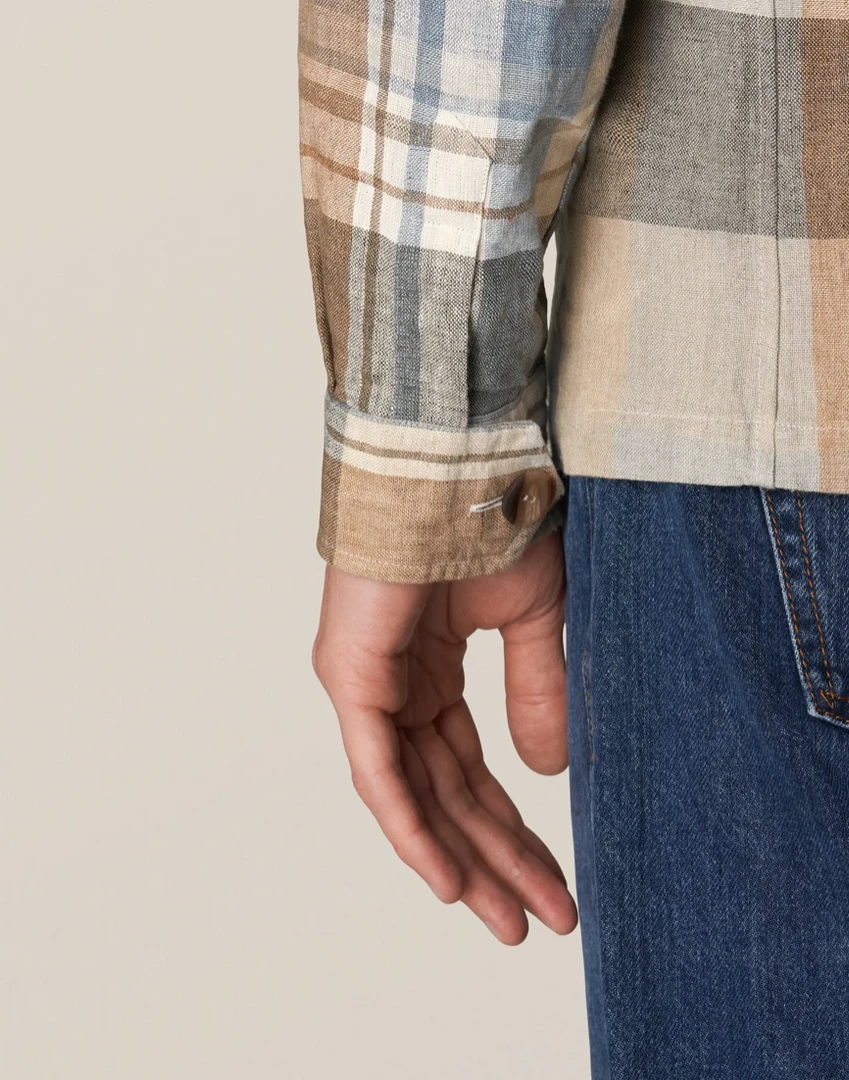 Eton Khaki Plaid Linen Twill Overshirt Off The Water 5 Eton Khaki Plaid Linen Twill Overshirt Off The Water